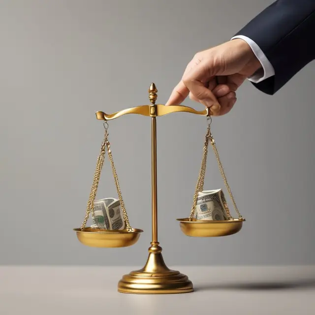 An investor carefully balances cash and borrowed funds using a golden scale, symbolizing the role of Regulation T in limiting credit for securities purchases
