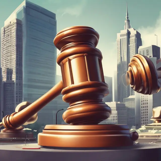 A giant gavel strikes a balance between various financial institutions and stacks of securities, illustrating Regulation U oversight.