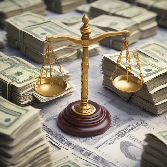 Justice scales balanced between piles of stock certificates and a ledger, symbolizing Regulation U compliance in lending against securities