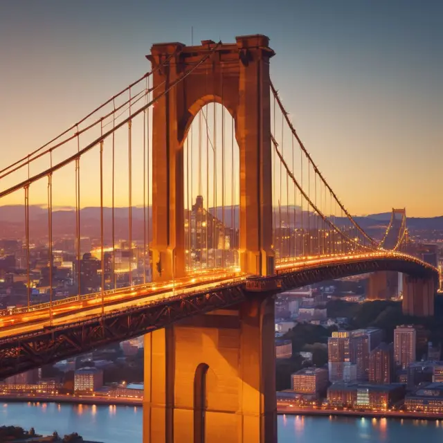 A golden bridge symbolizes the connection between ESOP trusts and Regulation U, with employees carrying company stocks, representing alignment of interests and financial flexibility.
