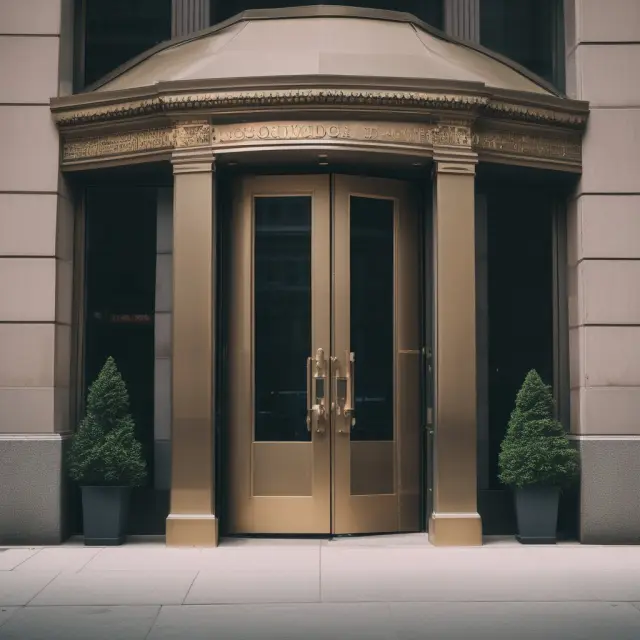 An image of a revolving door connecting a financial district and the U.S. Capitol, signifying the relationship between regulators and the finance industry