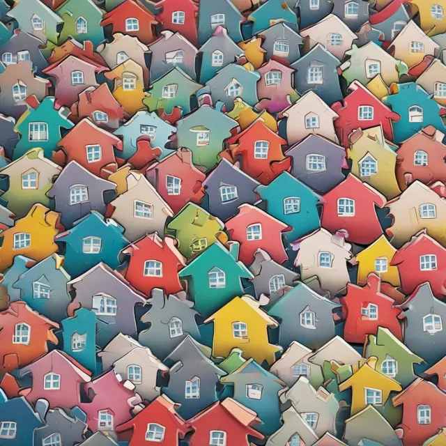 A jigsaw puzzle with various pieces illustrating REITs, equity partnerships, and online crowdfunding platforms as the keys to real estate investment diversity