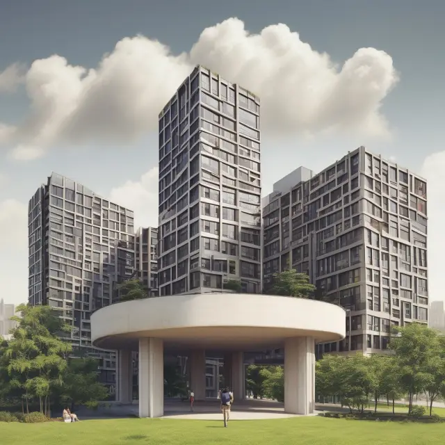 Giant hands constructing a foundation with real estate bricks and pooled knowledge