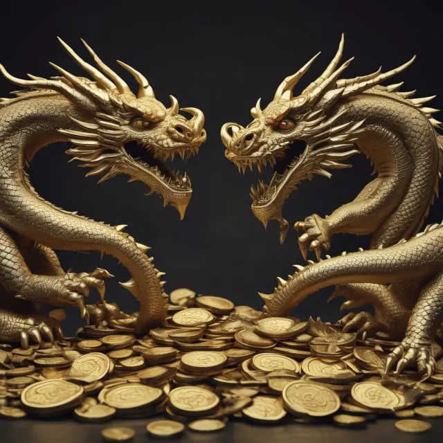 Golden dragons guarding piles of coins represent high fees and risks in real estate investment groups