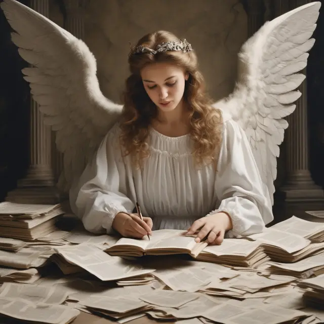 A guardian angel checks reimbursement documents, preventing fraud and ensuring secure transactions