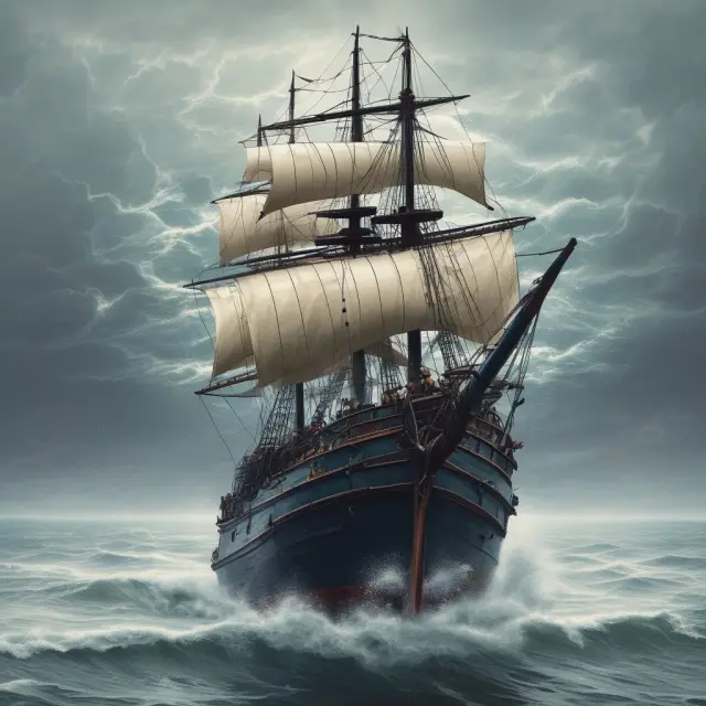 An image depicting a reinsurance contract as a sailboat in stormy waters, with anchor-like excess-of-loss agreements providing stability