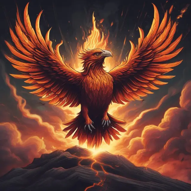 A Phoenix rises from bear market ashes, depicting potential long-term gains through reinvestment.