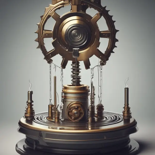Automated reinvestment process represented as a cogwheel system transferring dividends into a DRIP machine to buy additional shares