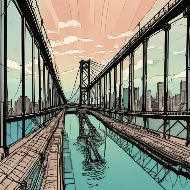 A tranquil river symbolizes the investment journey with long-term securities forming a sturdy bridge over turbulent interest rate waters, representing effective risk mitigation.