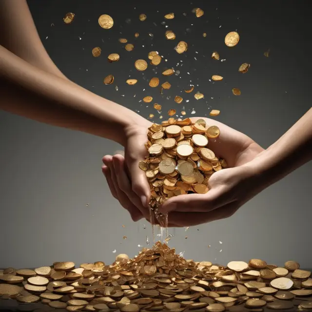 Golden river of dividend-paying REIT coins flowing through hands representing their liquidity