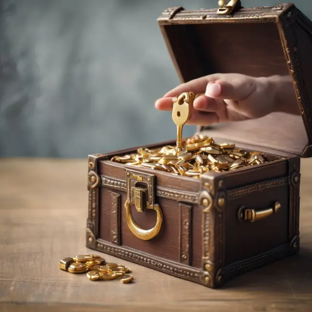 A broker handing out REIT investments as golden keys from a treasure chest, representing the various ways to invest in real estate through these trusts
