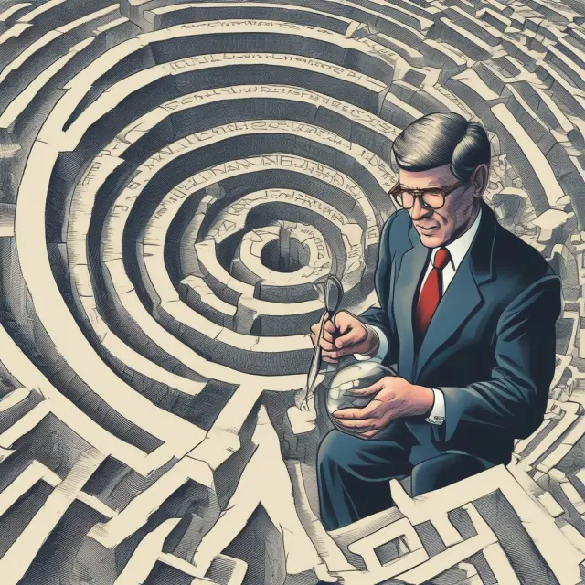 The IRS carefully examines a labyrinth of related-party transactions using a magnifying glass, ensuring fairness and transparency.