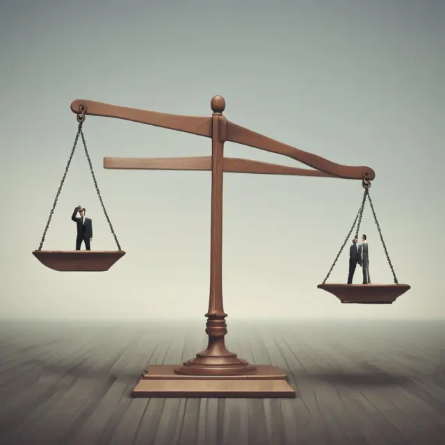 A balanced seesaw with two scales symbolizing related-party transactions and corporate ethics. Ethical business practices maintain equilibrium while conflicts or unregulated deals may tip the balance.
