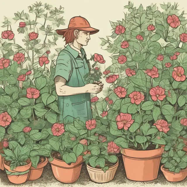 A gardener with CRM tools tends to a flourishing garden of B2C relationships