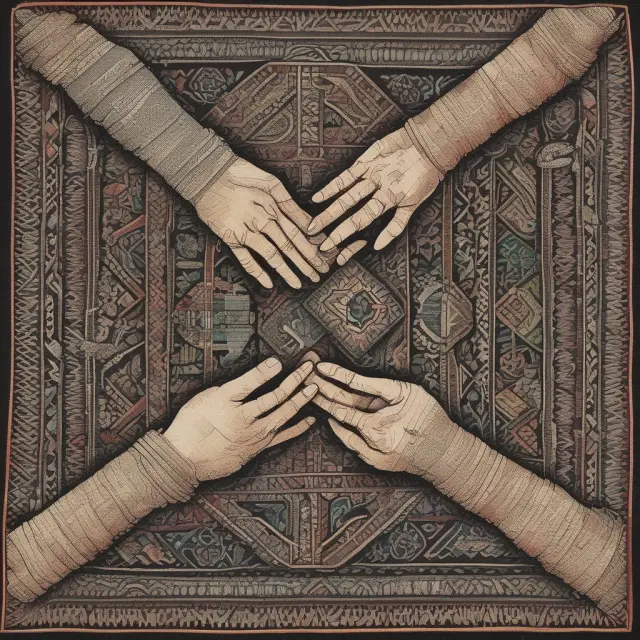 A pair of hands skillfully weaving a tapestry from diverse business connections, illustrating the importance of relationship management and fostering partnerships.