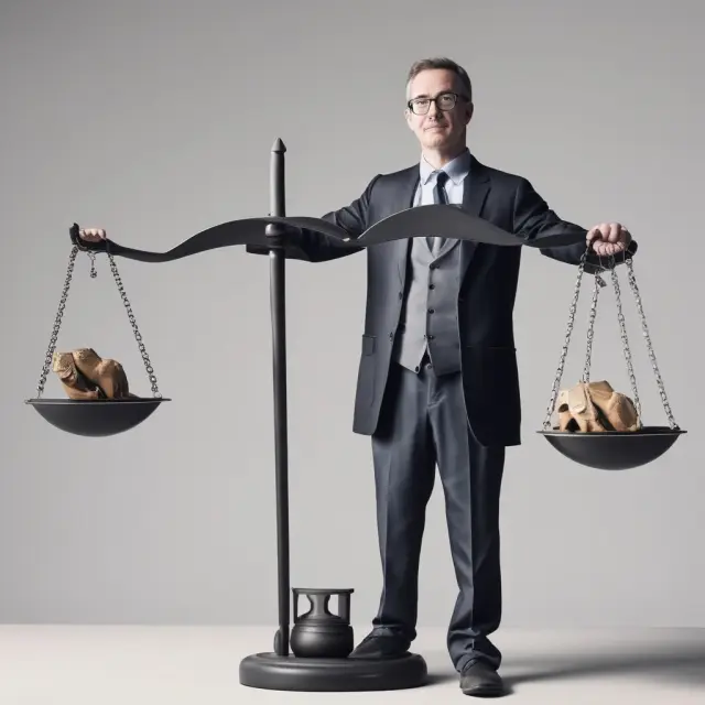 Value Investor using scales to compare financial ratios and market capitalizations of various companies.