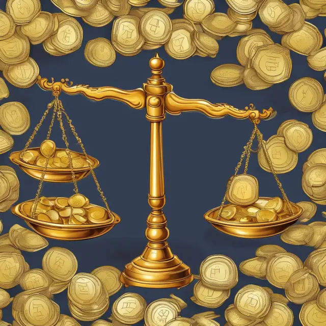 A set of golden scales with two currencies being weighed against each other, demonstrating the PPP concept