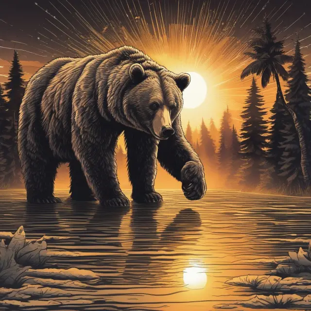 An overwhelmed bear market investor grasping onto a brief respite during a relief rally, as the sun offers hope amidst the financial turmoil