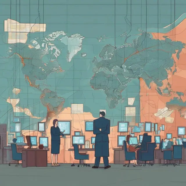 An image of two regulatory figures, clad in protective armor and bearing shields emblazoned with AML and KYC, standing guard over a digital landscape of interconnected financial networks