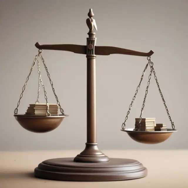 A balanced scale representing employee remuneration factors: Employee Value, Job Type, Company Business Model, Economy Conditions, and Contract Clauses