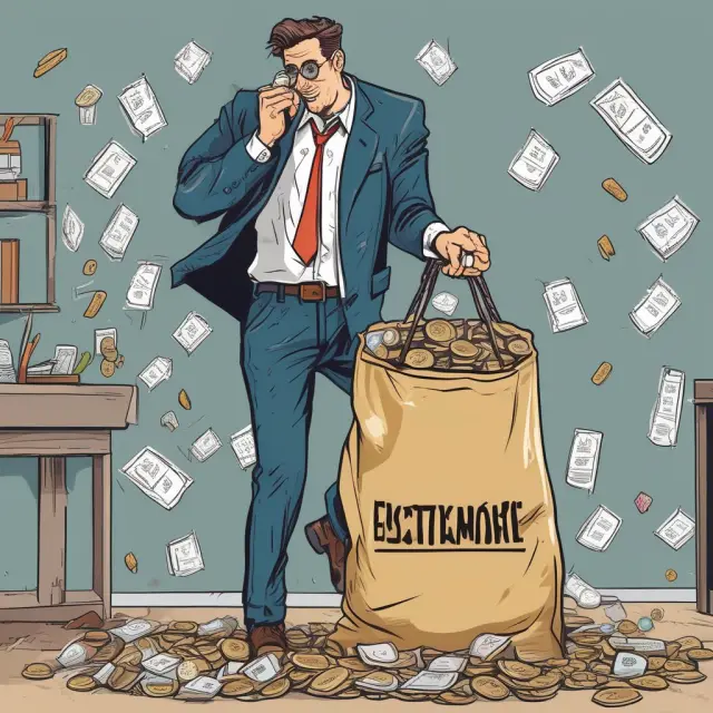 A tax man collecting gold coins (representing remuneration) and sorting them into bags while referring to IRS publications in the background.