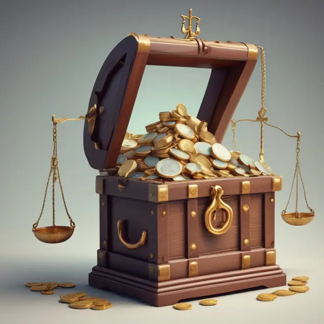 An old-fashioned scale comparing a fixed weight symbolizing salary and an overflowing treasure chest symbolizing comprehensive compensation called remuneration.