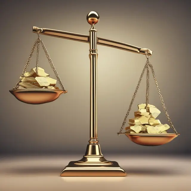 Golden scale balanced between wage, salary, and benefits, emphasizing fair compensation and employee motivation