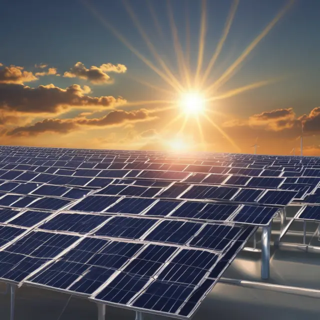 Image: A renewable sunbeam charging a world of interconnected solar panels, symbolizing the potential of solar energy to power our planet.