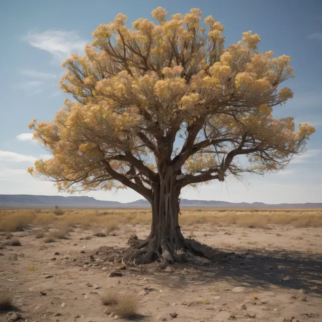 A vibrant, blooming tree made of biomass symbols represents renewable energy sources. Fossil fuels are illustrated as wilted vegetation in the background