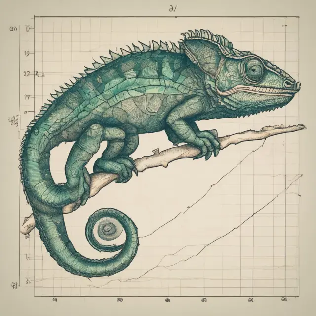 A chameleon changing color as it moves along a dynamic time axis, symbolizing the flexibility of Renko charts
