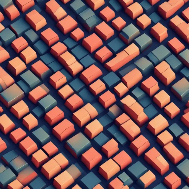A visually captivating scene of Renko chart bricks stacked at 45-degree angles, changing color to reflect the trend direction