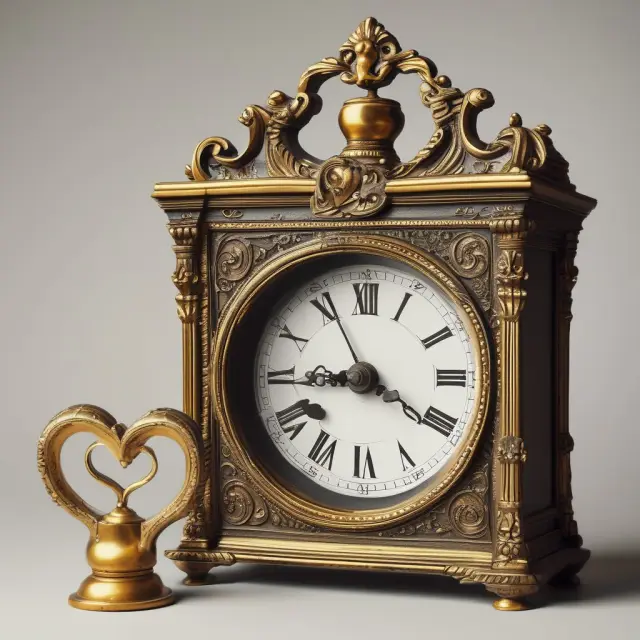 Golden clock hand representing stability in housing prices, surrounded by community hearts