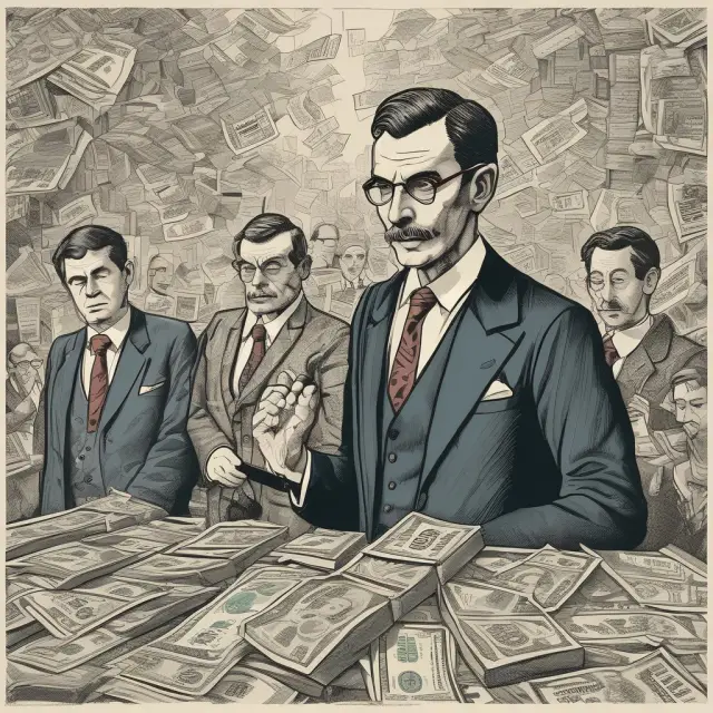 Four masked figures representing rent-seeking activities: lobbying, cartels, occupational licensing, and subsidies.