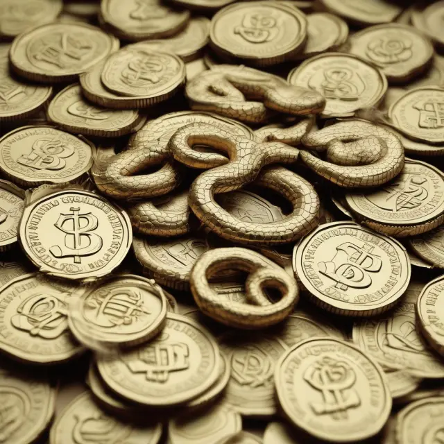 A serpentine entity weaving around golden coins, symbolizing rent-seeking and market distortion.