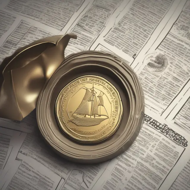A golden coin representing repatriated funds sailing over a sea of financial documents and forms