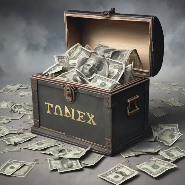 An image of a time capsule opening and releasing U.S. dollars as historical tax rates are shown escaping in the background