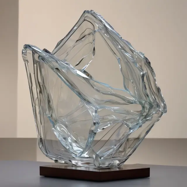 A delicate glass sculpture representing reputation, surrounded by watchful eyes and vulnerable to even the slightest mishap.