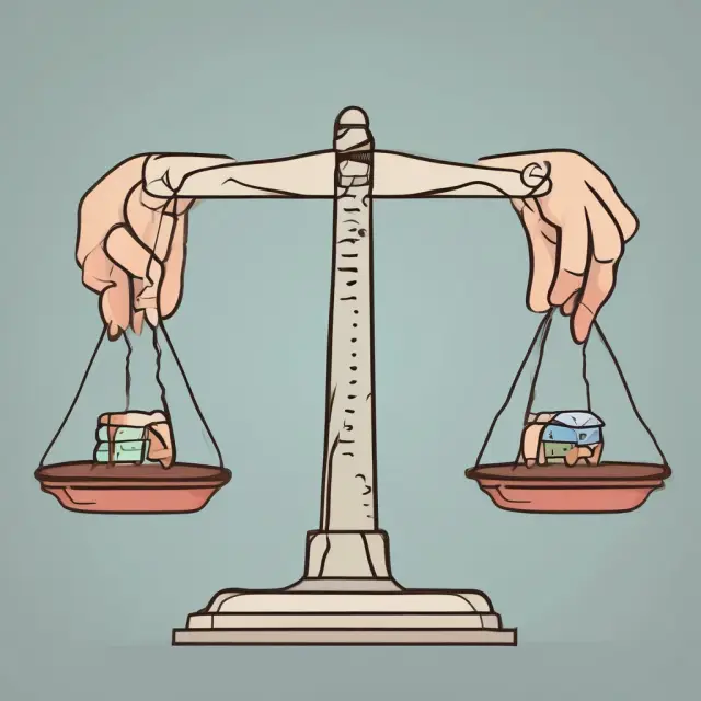 Image of a balance scale with RFP as one hand holding a detailed document, RFQ with a clipboard and pen, and RFI with an open book, demonstrating their differences in procurement methods.
