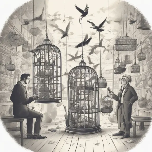 Birds symbolizing innovative solutions release ideas during an RFP marketplace event, fostering competition and driving business growth in finance