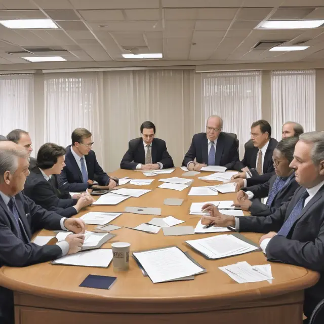 A table filled with RFQ documents serves as the base for negotiations. Government regulations form a strong foundation beneath.