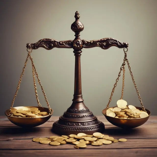 A set of vintage scales balanced between a pile of gold coins and piles of paper currency, representing the historical development of reserve requirements in banking