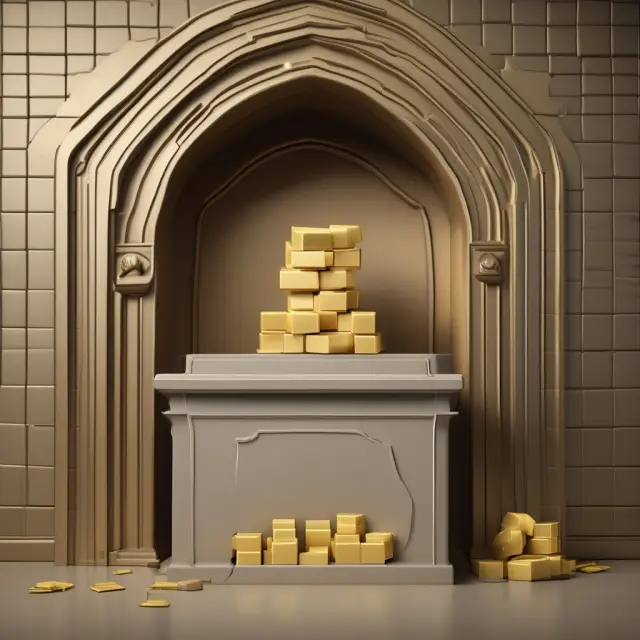 A shielded bank with a solid foundation of gold bars signifying reserve requirements and financial security