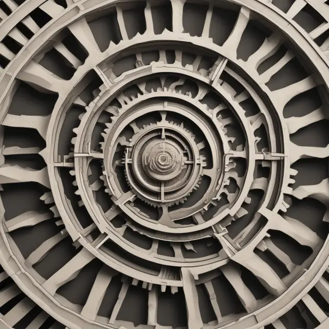 A complex maze of gears represents modern-day reserve requirements, with the Federal Reserve at its core, fine-tuning the system for monetary policy and economic balance