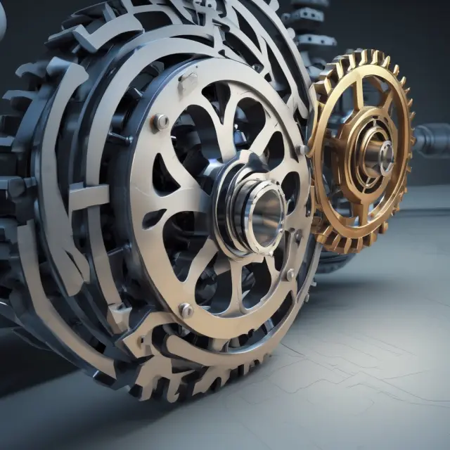 A steampunk assembly of interconnected cogs representing the industrial, technological, healthcare, and pharmaceutical sectors investing in R&D to drive progress.