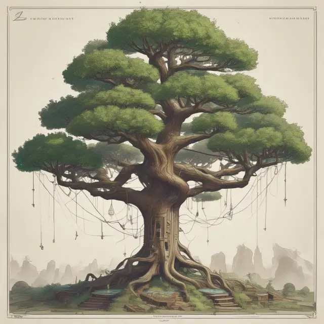 A sprawling labyrinth tree with various branches, symbolizing Meta