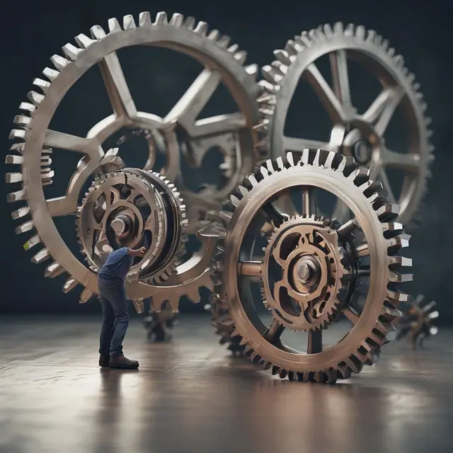 Gears turning in a lab, symbolizing the continuous process of research and development for business growth