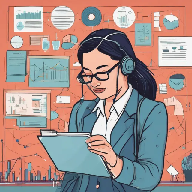 An image of a research associate meticulously analyzing and weaving together data threads on a loom, creating valuable insights for sales and trading teams