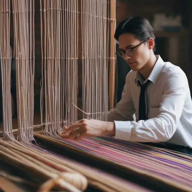 Research associate weaving data threads into a cohesive pattern to provide valuable insights for investment decisions