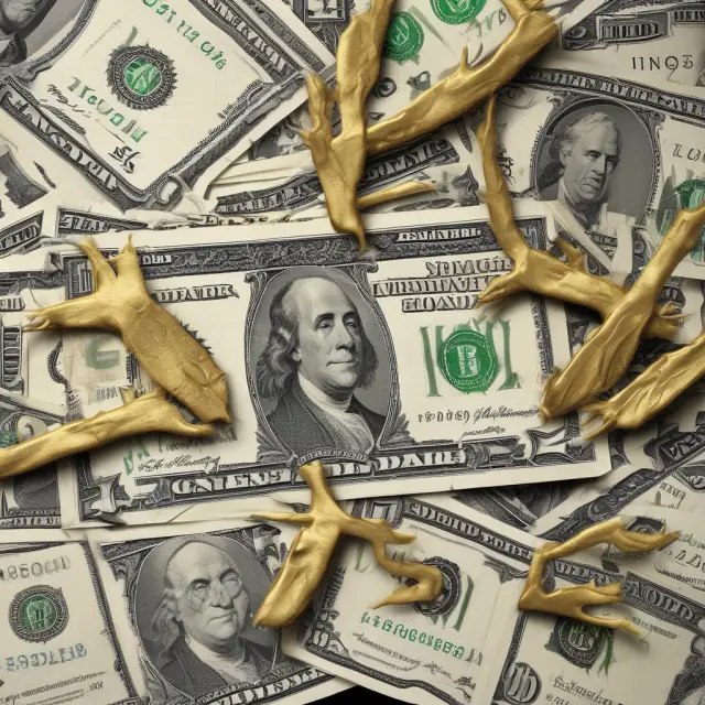 A golden tree with branches bearing numerous currencies, representing the U.S. dollar