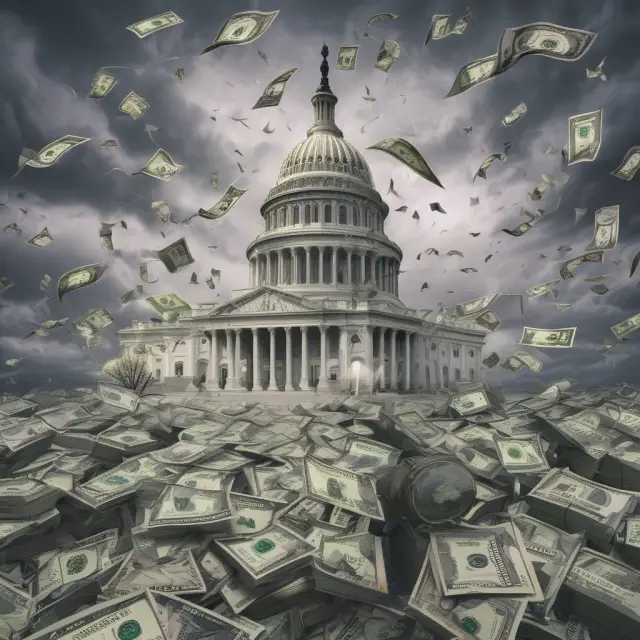 A sturdy pillar, symbolizing the U.S. dollar amidst turbulent waters, representing its role as a stable and dominant reserve currency